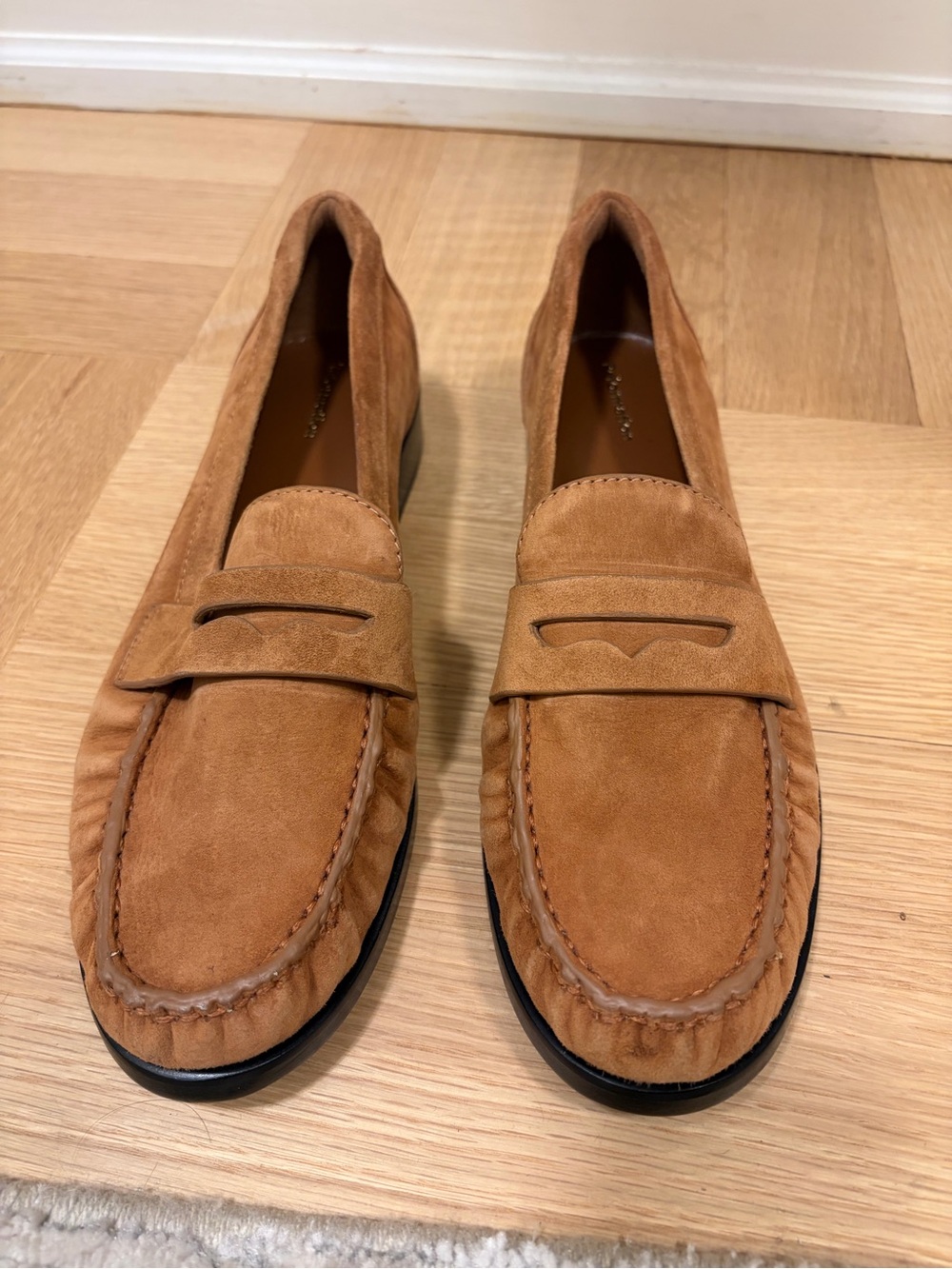 Reformation Suede Penny Loafers in Brown - Picture 6 of 8